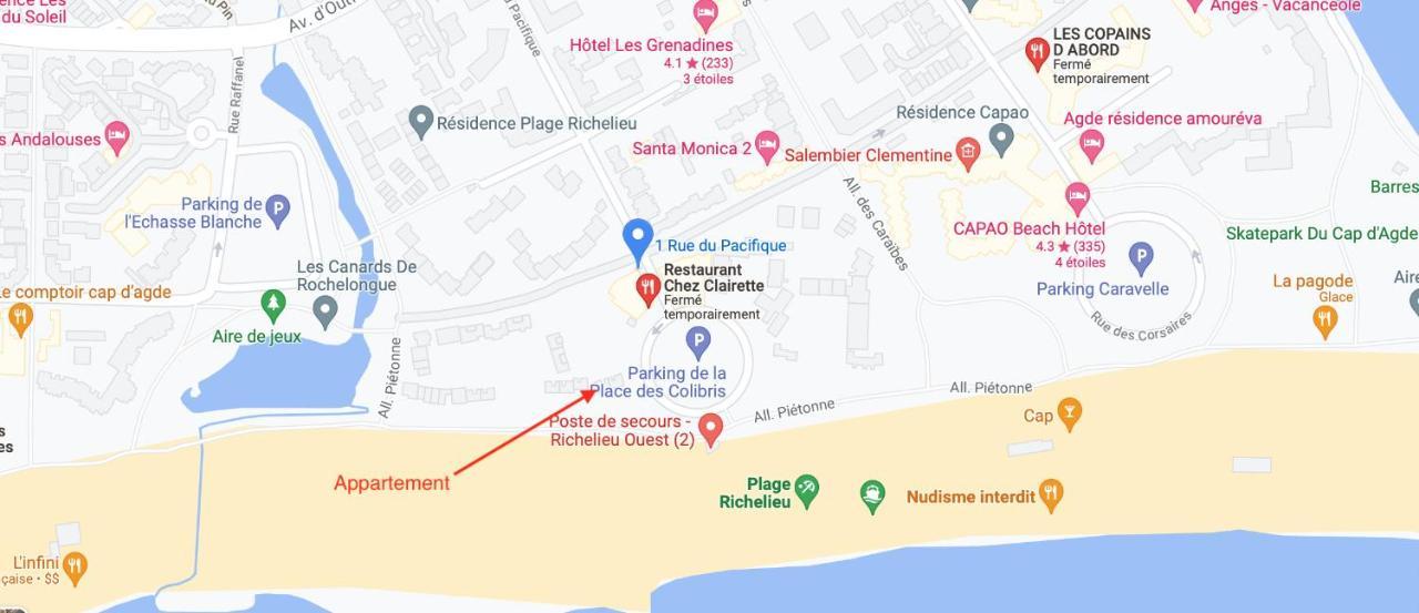 App 4 pers, accès direct plage, parking, Terrasse Agde Extérieur photo